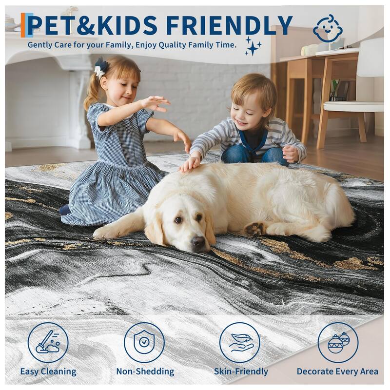 Modern Washable Area Rugs Abstract Living Room Rug Soft Low Pile Non-Slip Rugs for Bedroom Dining Room Home Office