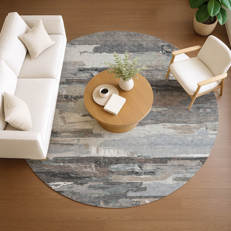 Machine Washable Indoor/ Outdoor Abstract Contemporary Chantille Rug