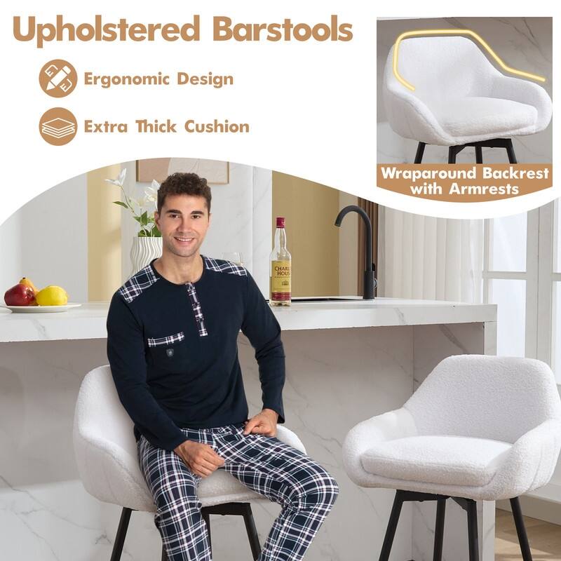 26" Counter Height Swivel Bar Stools, Upholstered Sherpa Barstools with Back for Kitchen Island