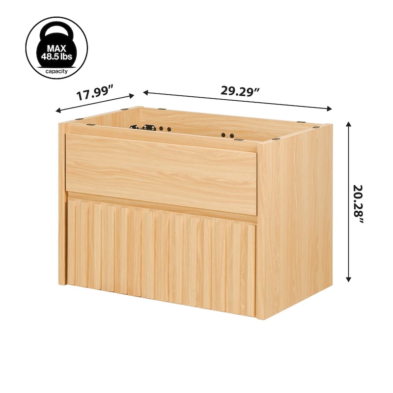 Sherwin Slat Modern Coastal 2-Drawer Wall Mounted Bath Vanity Cabinet Only (Sink Basin Not Included), By JONATHAN Y