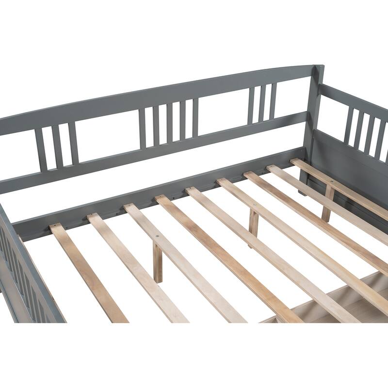 Daybed with Two Drawers, Solid Wood Frame, Guardrails, No Box Spring Needed