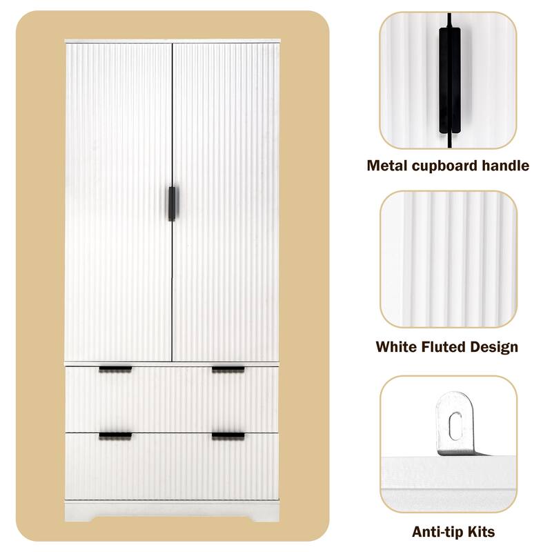 Modern 72" Freestanding Pantry Cabinet with French Doors, Drawers and Door Spice Racks, Fluted MDF Storage Unit