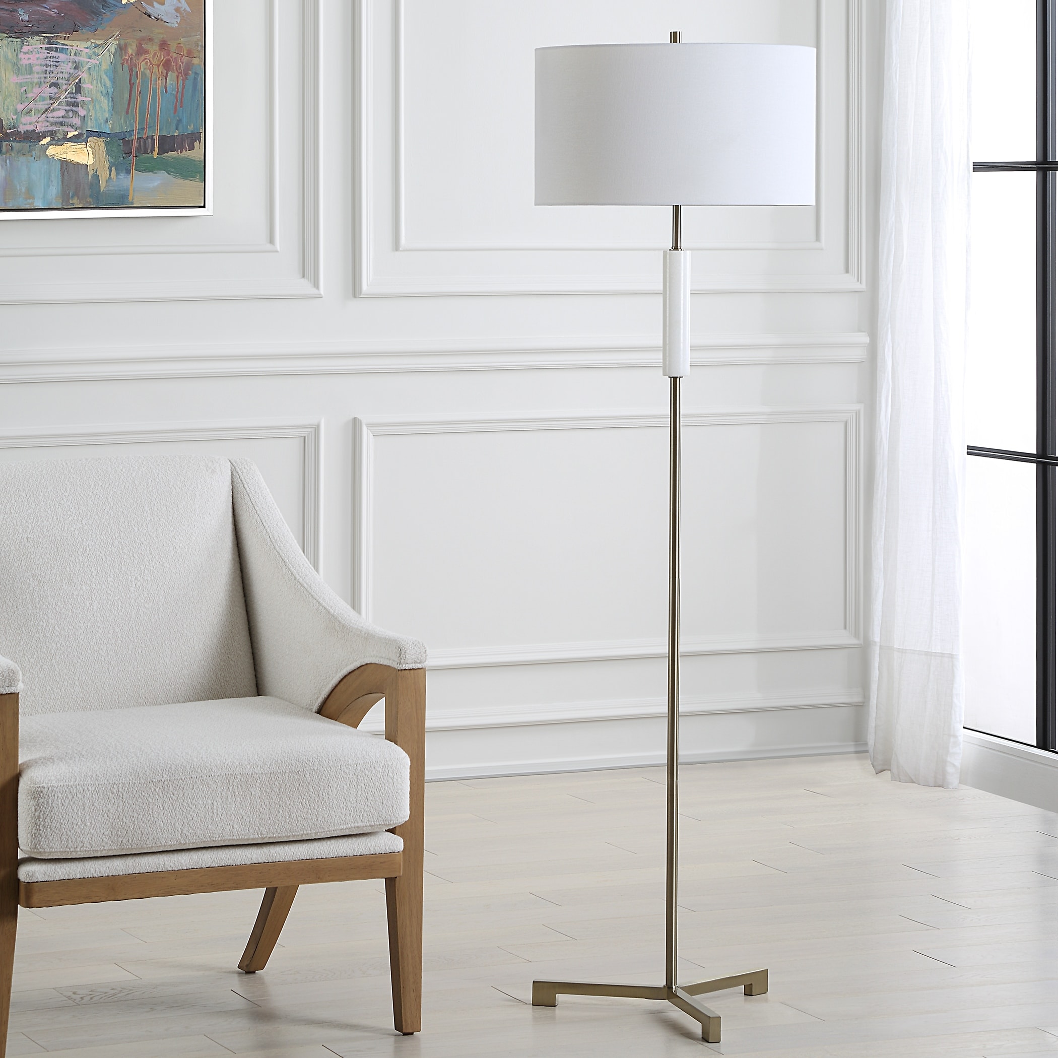 Copper Grove Antique Brass Metal and Marble Floor Lamp