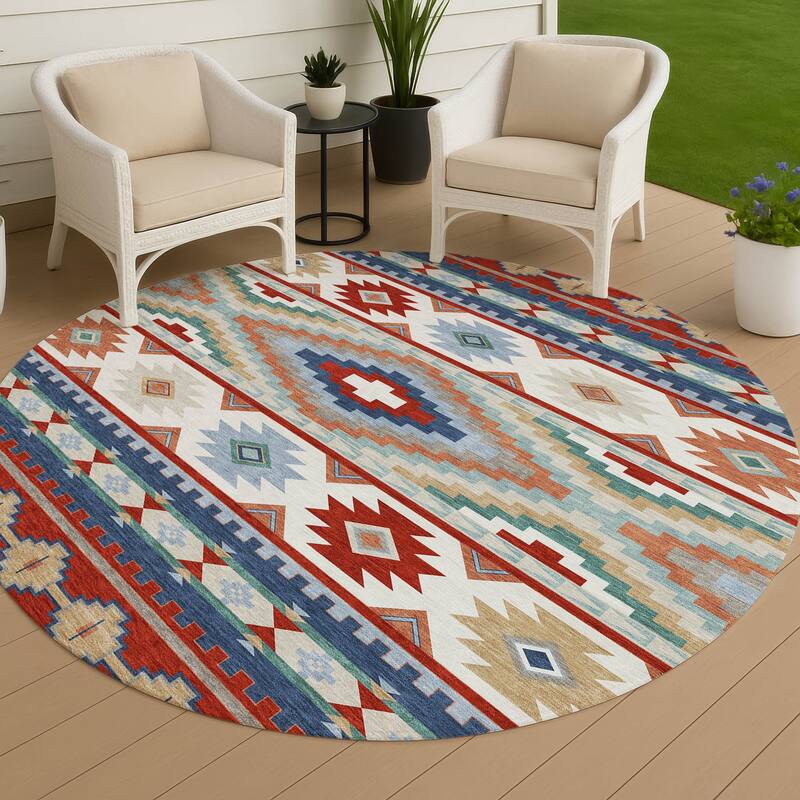 Machine Washable Indoor/ Outdoor Modern Ottawa Chantille Rug - Red - 8' x 8'