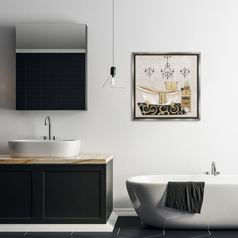 Stupell Vintage Luxurious Bathroom Tub Framed Floater Canvas Wall Art Design By Janet Tava