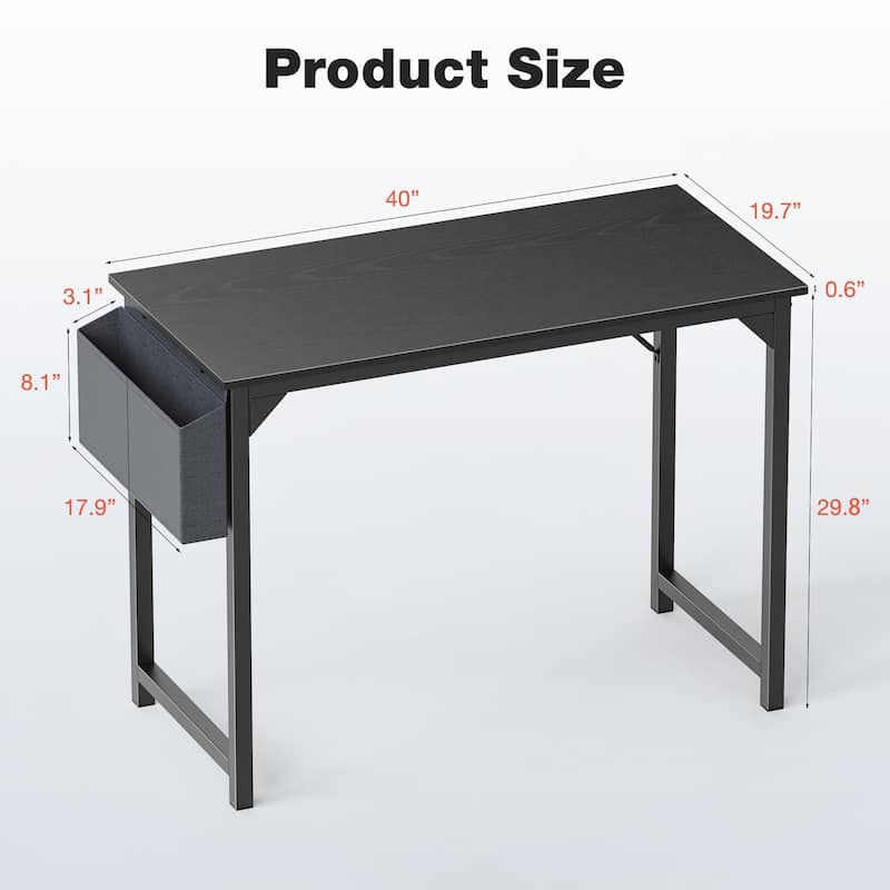 Modern Computer Desk with Storage - 40inch - Black