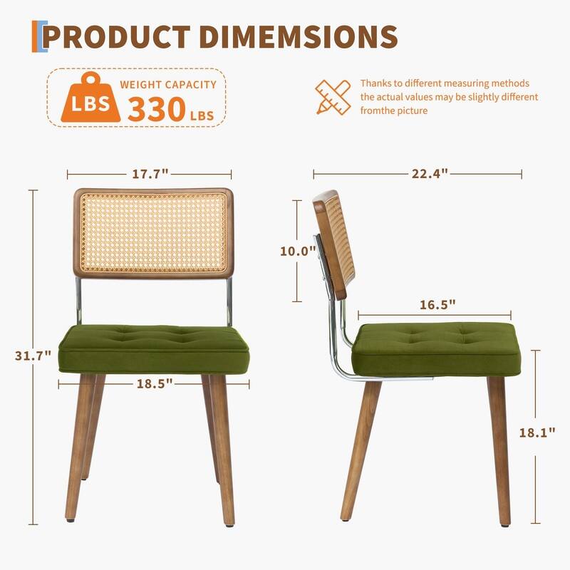 Mid-Century Modern Upholstered Dining Chair with Checkered Hollow Rattan Backrest and Padded Cushion