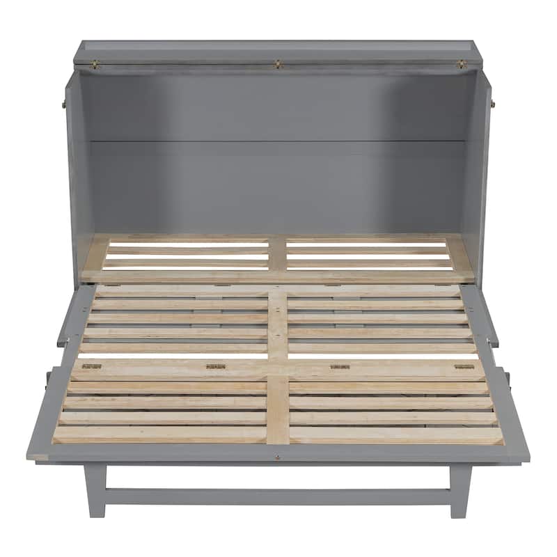 Queen Size Murphy Bed with Large Drawers - Brushed Gray Finish
