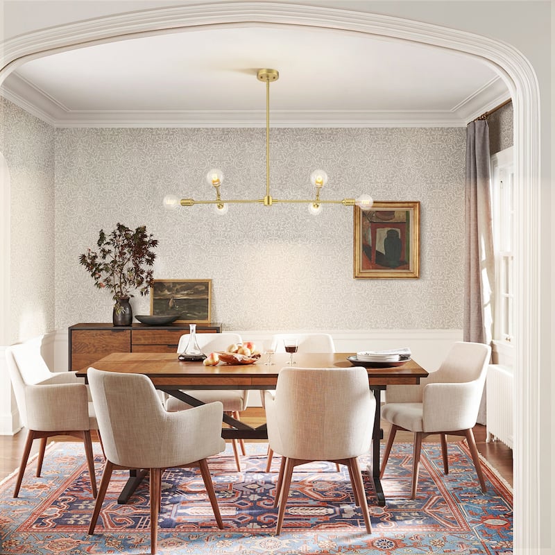 6-Light Mid-Century Brass Metal Pendant Light for Dining Room - 6 Light