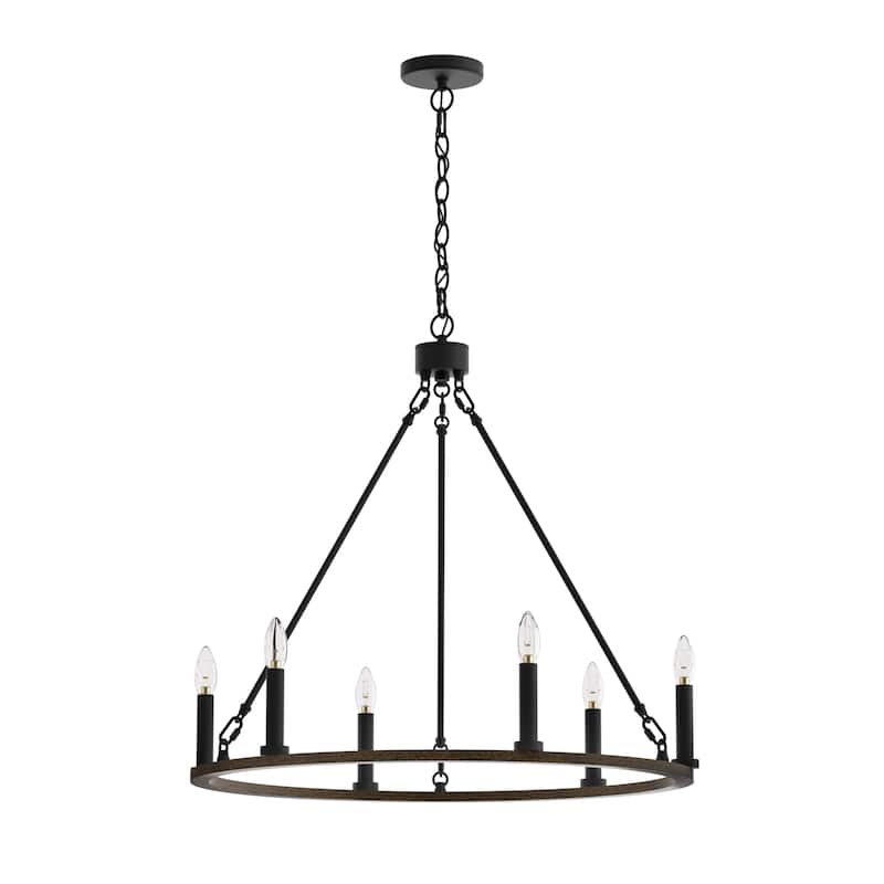Acroma 6-light Farmhouse Rustic Round Wagon Wheel Chandelier with UL - 23'' - Weathered Walnut