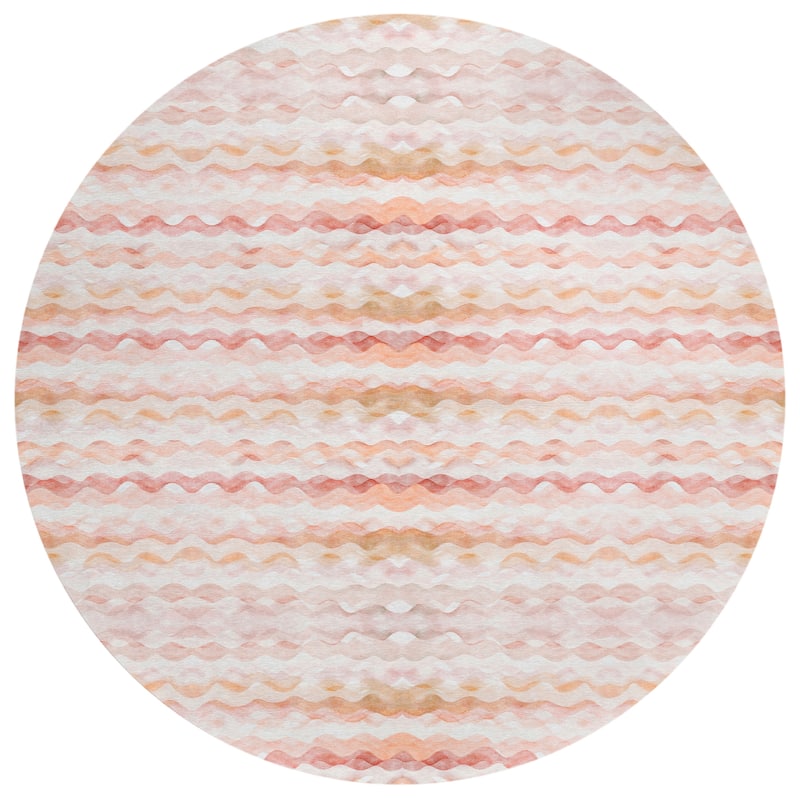 Indoor/ Outdoor Surfside Ombre Wave Washable Rug New - Peach - 8' x 8'