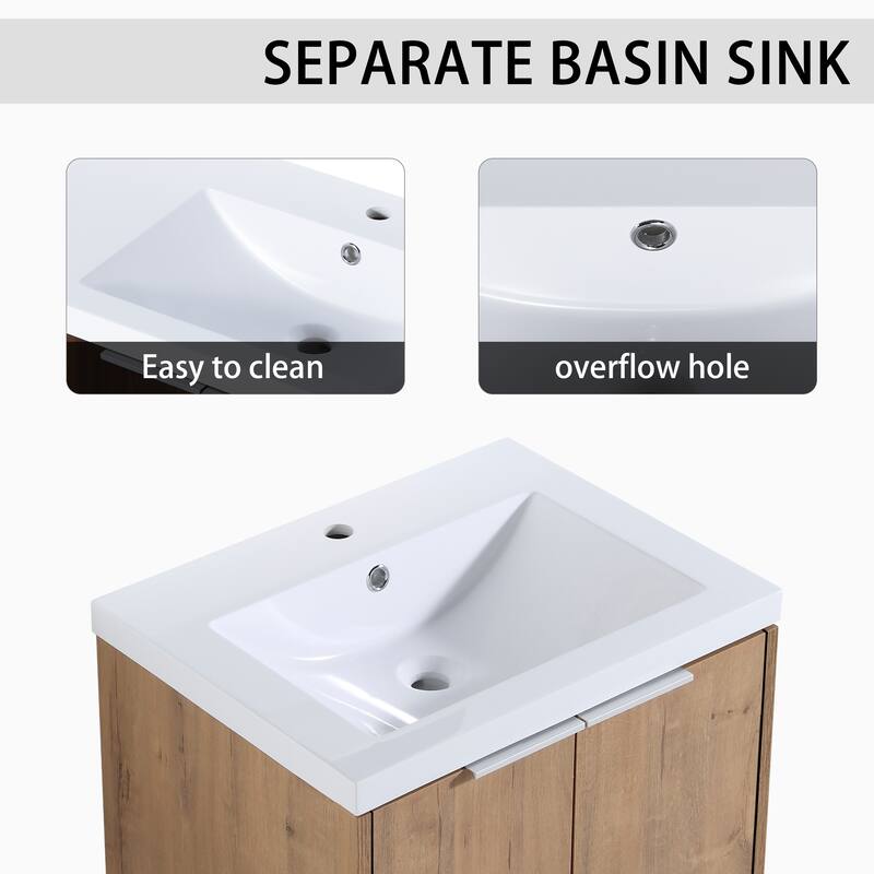 24" Floating Bathroom Vanity with Resin Sink, Side Cabinet, Soft-Close Hinges, and Water-Resistant Plywood Construction