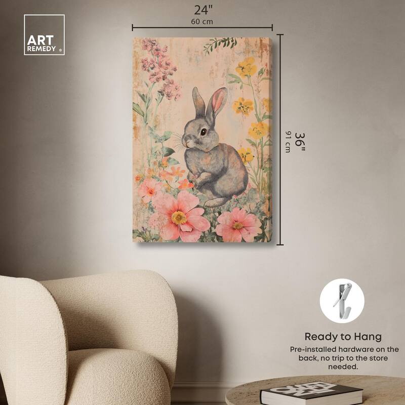 Floral Bunny Canvas by Art Remedy, Gallery Wrapped
