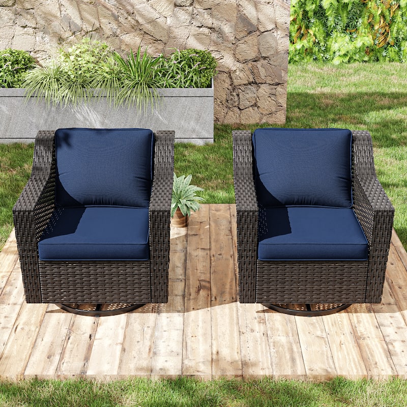Cozywor Outdoor Patio Swivel Rattan Rocking Wicker Chairs Set of 2 for Backyard Porch Deck, Metal Rocking Frame - N/A