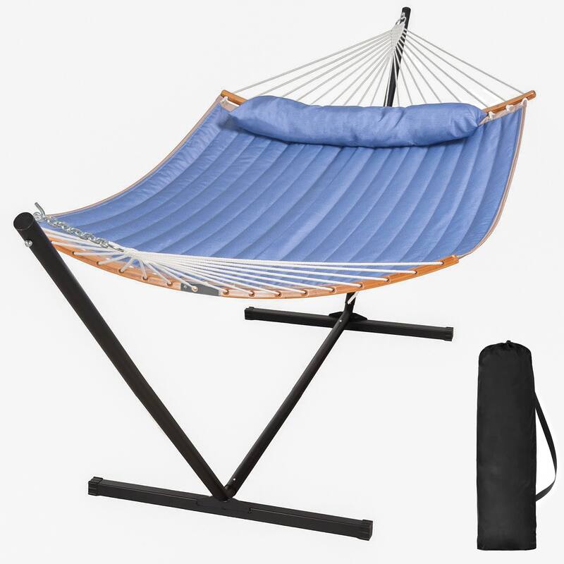 Outdoor 55 Inch 2 Person Hammock with Stand and Pillow by Suncreat