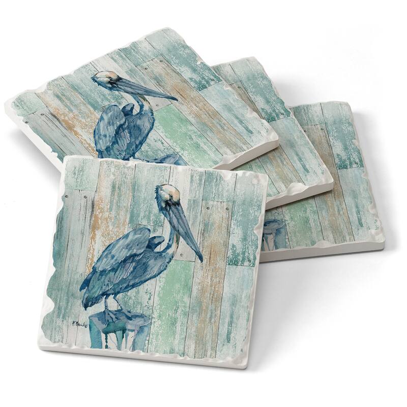 Counterart Absorbent Stone Coasters - Arianna Pelican - Set of 4 - 4x4x1.235