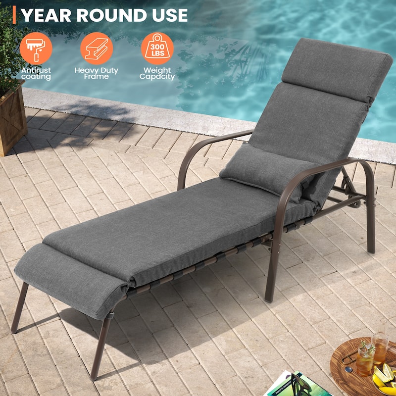 Outdoor Adjustable Patio Chaise Lounge Chair with Cushion Beach Poolside