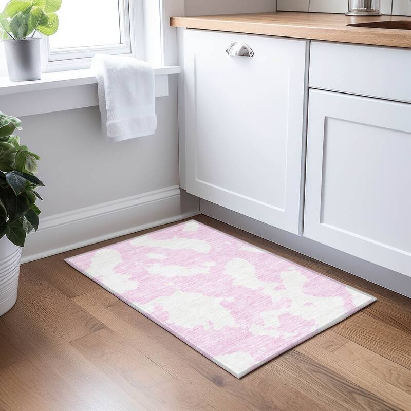 Machine Washable Indoor/ Outdoor Contemporary Abstract Chantille Rug