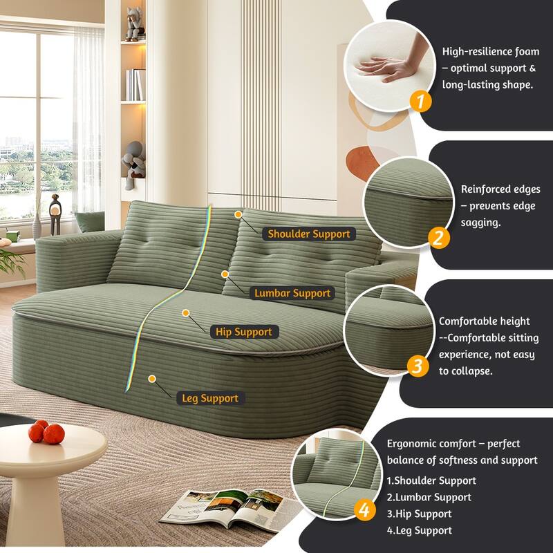 78.7 Inch Convertible Floor Sofa Bed, Plush Corduroy Sleeper Couch with Blanket and 2 Pillows, Deep Seat