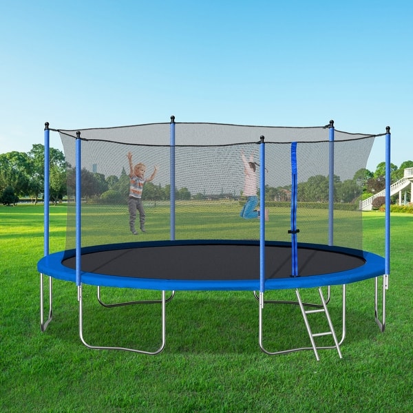 slide 2 of 9, 14FT Heavy Duty Trampoline, Safety Enclosure Net,286lb Weight Capacity Blue