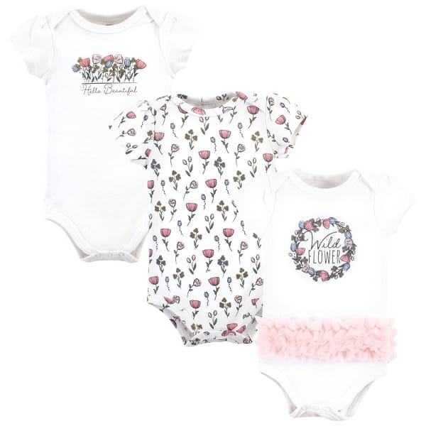 slide 1 of 1, Hudson Baby Girls Cotton Bodysuits, Wild Flower Tutu 0-3 Months - Wild Flower Tutu
