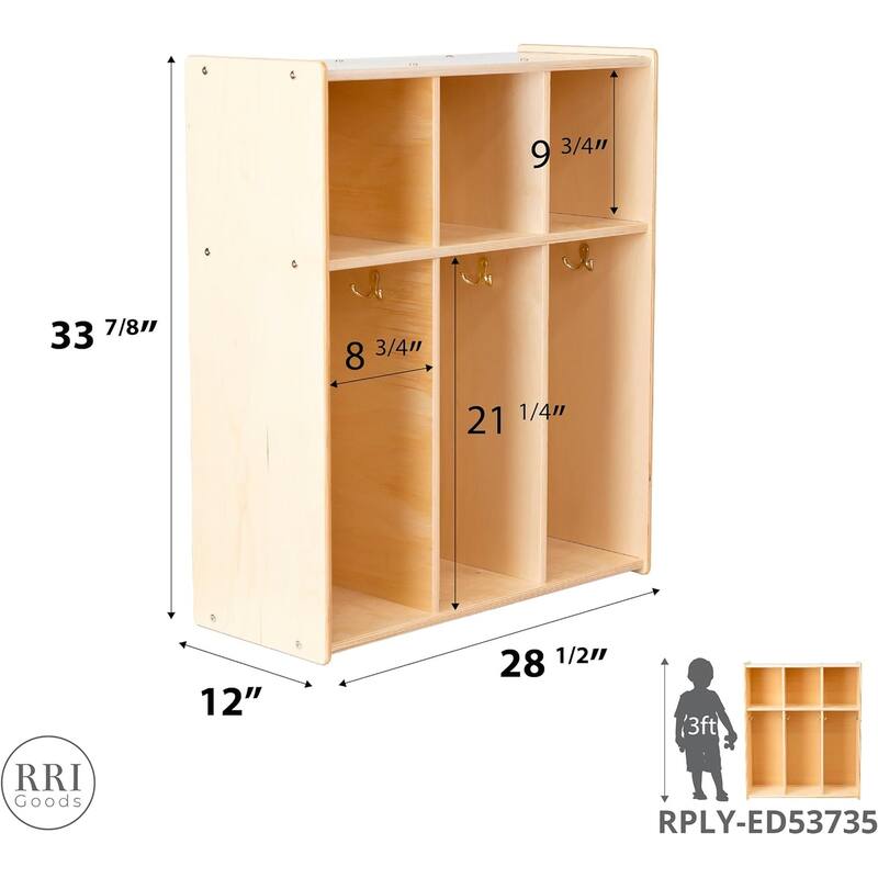 RRI Goods 3-Section Kids Coat Locker & Backpack Hanger, Montessori Cubby Coat Rack Storage Organizer