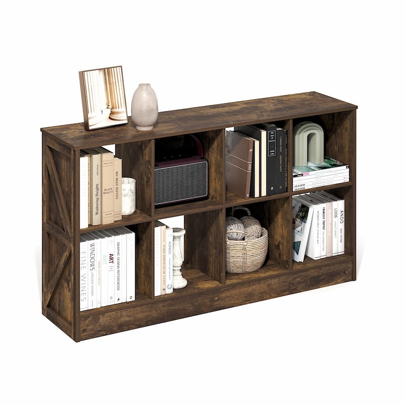 Furinno Jensen Farmhouse 8-Cube Display Bookcase, Bookshelf, Amber Pine