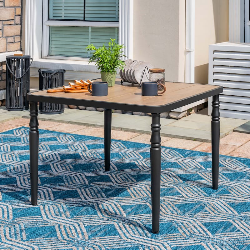 Patio Square Dining Table with Umbrella Hole, Wood-Grain Tabletop