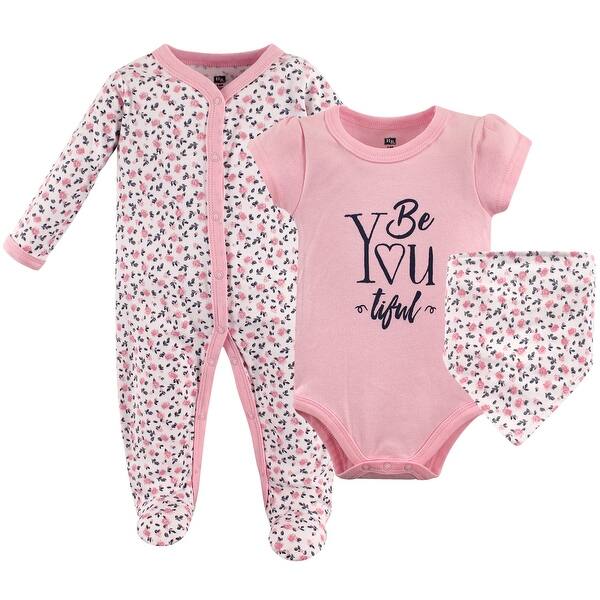 slide 1 of 1, Hudson Baby Infant Girl Cotton Sleep and Play, Bodysuit and Bandana Bib Set, Beyoutiful 0-3 Months - Beyoutiful