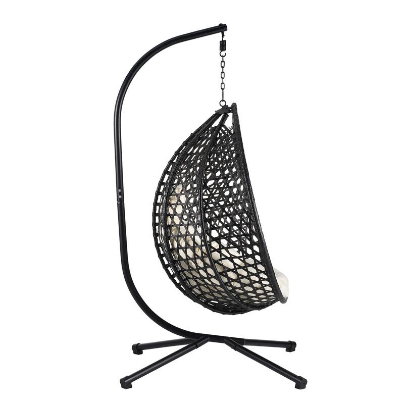 Versatile Egg Chair for Indoor and Outdoor Use, PE Rattan Patio Swing Hanging Chair with Stand and Cushion