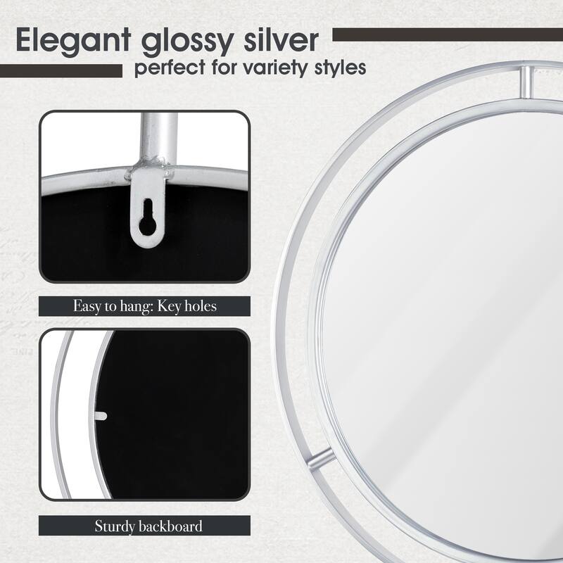 Glitzhome 24"D Modern Round Accent Decorative Wall Mirror Bathroom Vanity Decor