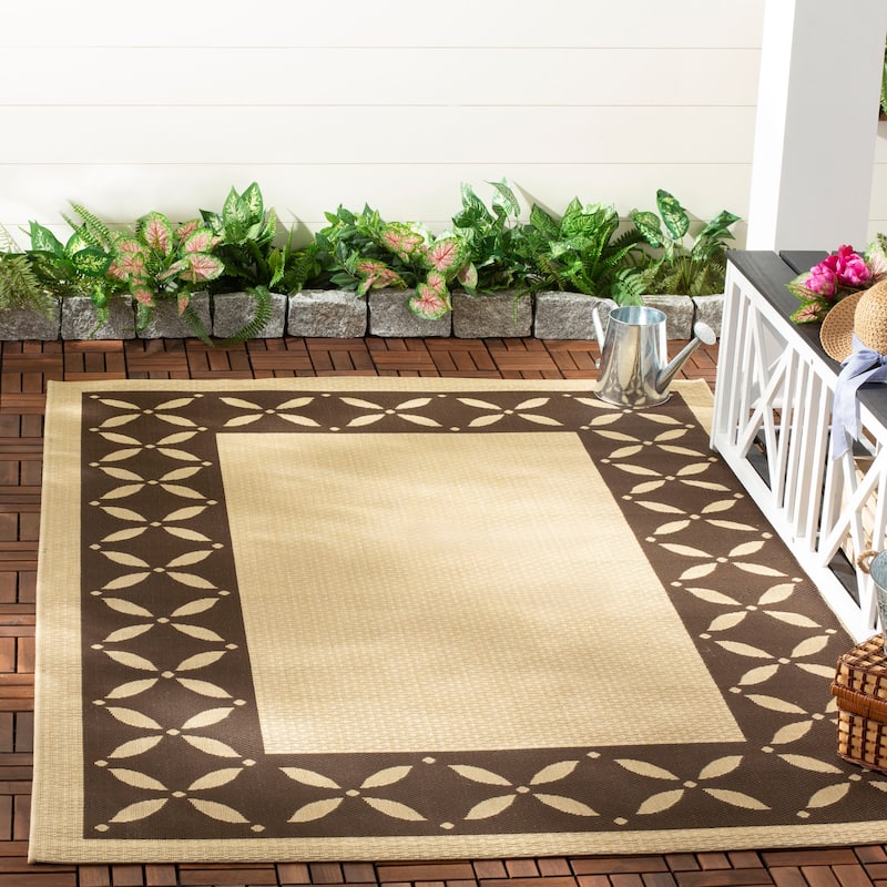 Martha Stewart by SAFAVIEH Mallorca Border Indoor/ Outdoor Waterproof Rug - 8' x 11'2" - Cream/Chocolate