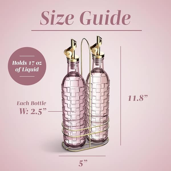 dimension image slide 14 of 20, COOK WITH COLOR Glass Olive Oil Bottle Dispenser - 2 Pack- 17oz Oil and Vinegar Carafe Decanter