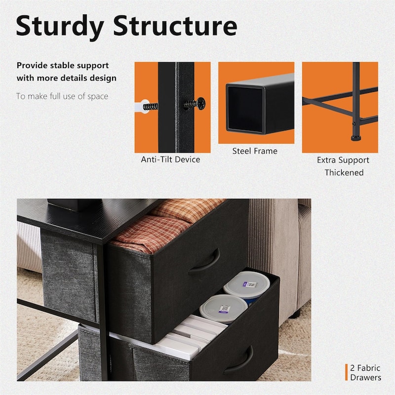 Nightstand Set of 2, Side Table with 2 Fabric Drawers, End Table, Bedside Table , Night Stand for Bedroom