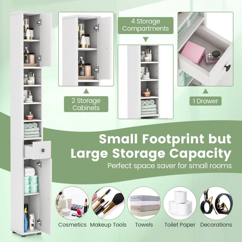 Narrow Freestanding Storage Cabinet for Bathroom Kitchen or Living Room Organization - 8" x 8" x 71"