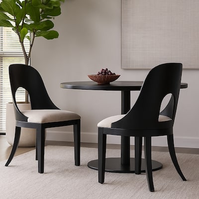 Robeck Home Office Chair, Cutout Back, Gray Padded Seat, Black Wood