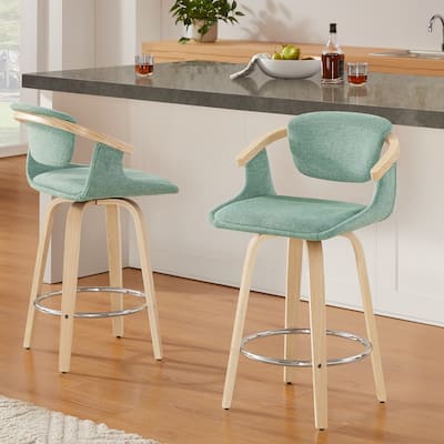 Art Leon Poplar Wood and Upholstered Swivel Barstool