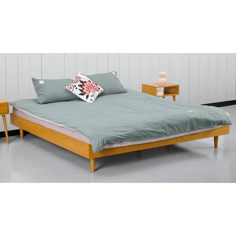 Modern Wooden Platform Bed Frame with Floating Design - Light Wood - Queen