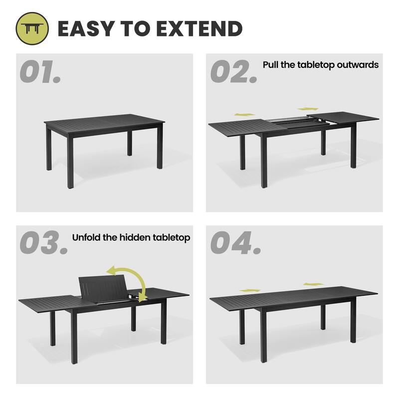 9PCS Outdoor Dining Set Aluminum Expandable Table and Folding Dining Chairs with Adjustable Back