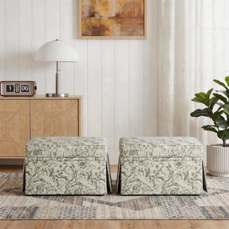 2 Set Rectangle Chenille Upholstered Storage Ottoman