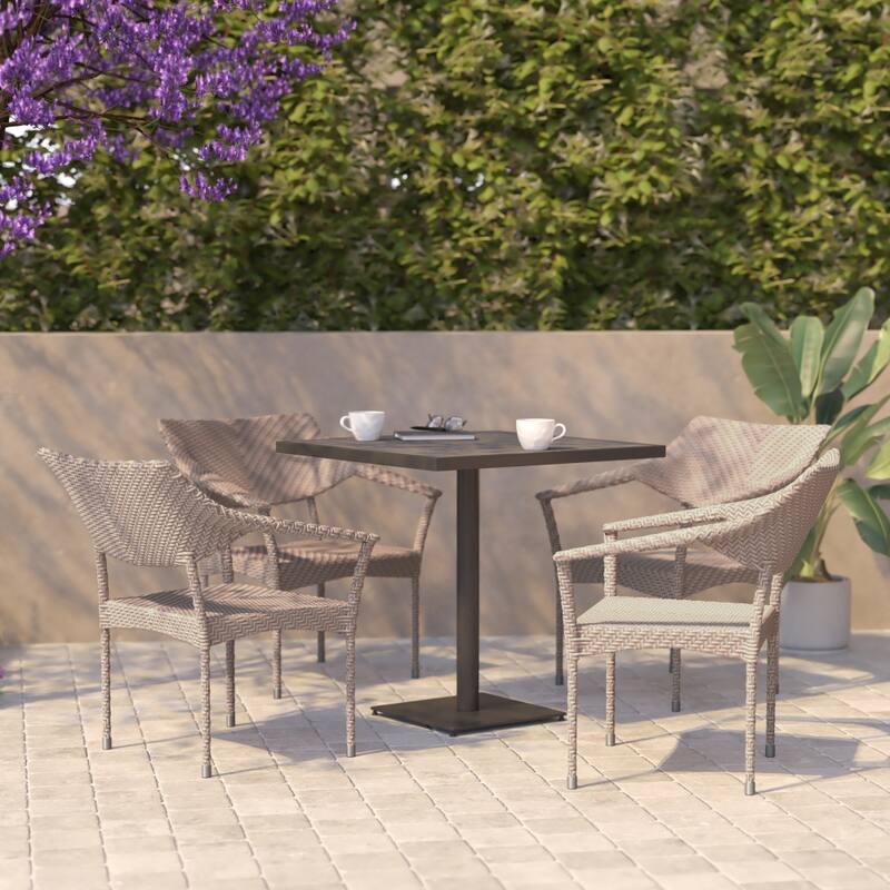 All Weather Commercial Grade PE Rattan Stacking Patio Chairs - 4 Pack - Natural