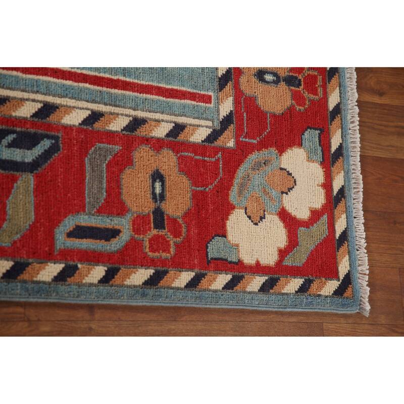 Traditional Blue Kazak Living Room Area Rug Handmade Wool Carpet - 6'6" x 9'9"