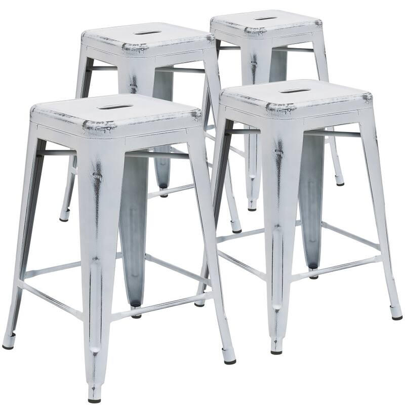 4 Pack 24" High Backless Distressed Metal Indoor-Outdoor Counter Height Stool