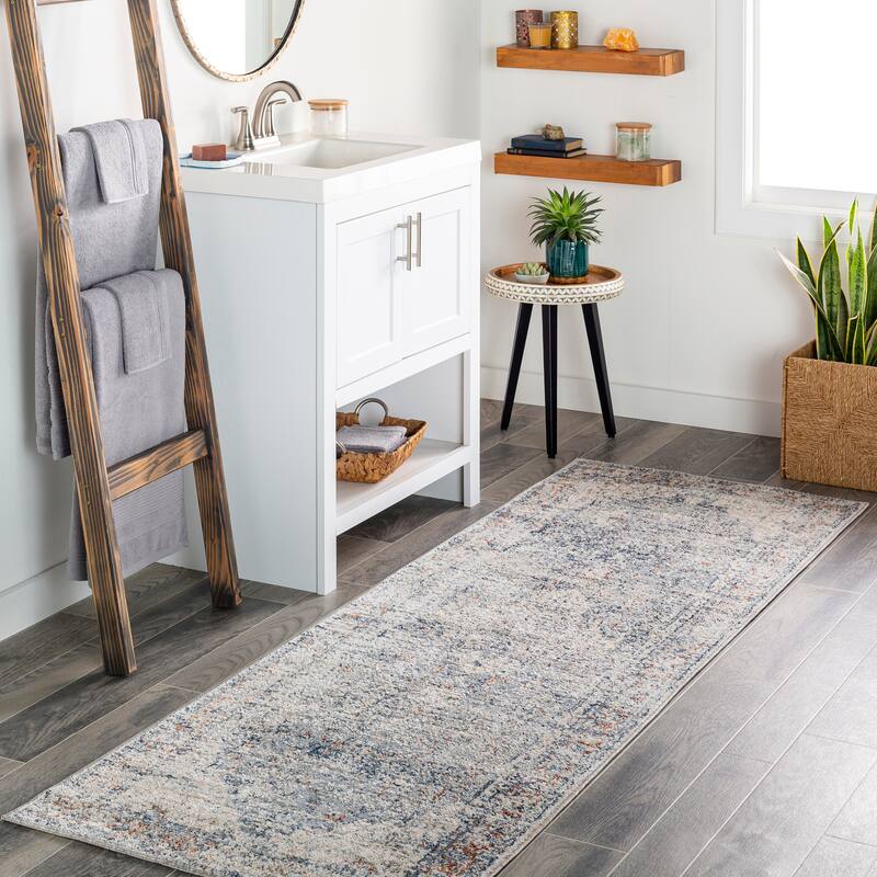 Artistic Weavers Abanda Traditional Persian Area Rug - 2' 6" x 10' - Grey/Denim