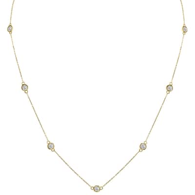 Marquee 2 Carat TW Bezel Set Lab Grown Diamond Station Necklace in 14K Yellow Gold
