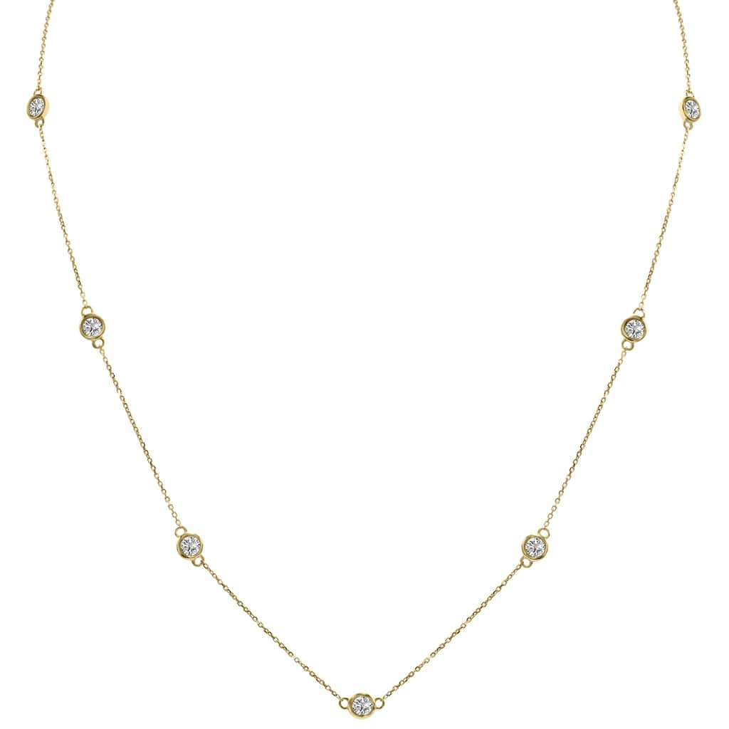 Marquee 2 Carat TW Bezel Set Lab Grown Diamond Station Necklace in 14K Yellow Gold