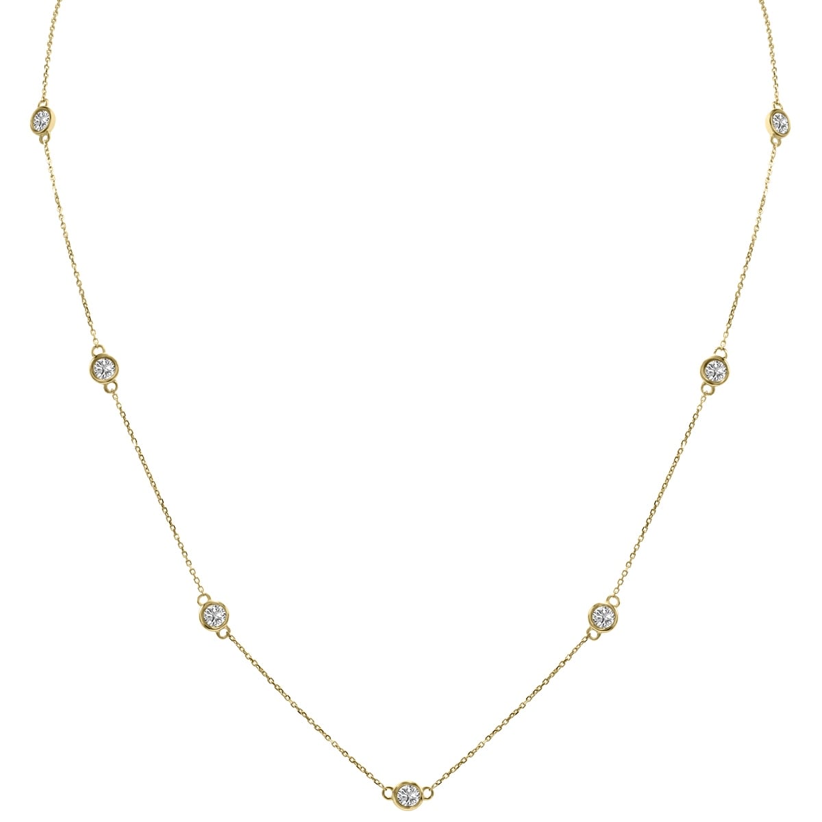 Marquee 2 Carat TW Bezel Set Lab Grown Diamond Station Necklace in 14K Yellow Gold