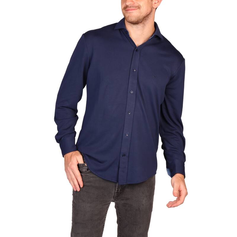 Tailorbyrd Men's Classic Fit Modal Button-Down Shirt - Navy - XXL