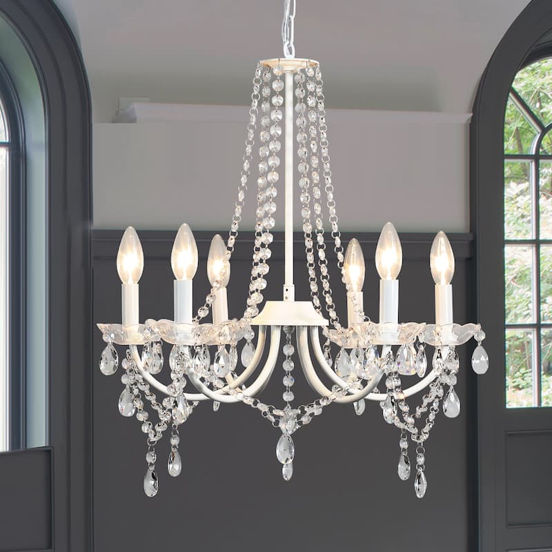 6-Light Farmhouse Crystal Chandelier, Candle Style Chandelier for Living Room Kitchen Island Dining Foyer