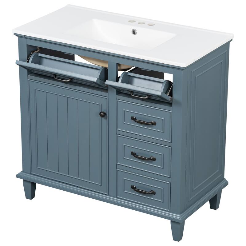 Roomfitters 36" Bathroom Vanity with Sink, Solid Wood Frame, 2 Flip Drawers & Soft-Close Cabinet with Door Rack